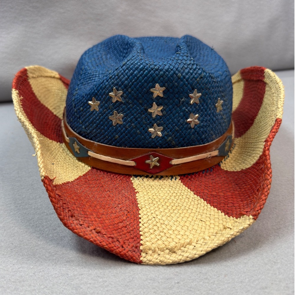 Western Bullhide The Patriot Cowboy Hat Medium Red Blue Straw Stars Stripes Flag - Picture 2 of 11
